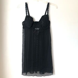 Parisa Vintage Y2K 00s Black Floral Embroidered Sheer Mesh Babydoll 36B